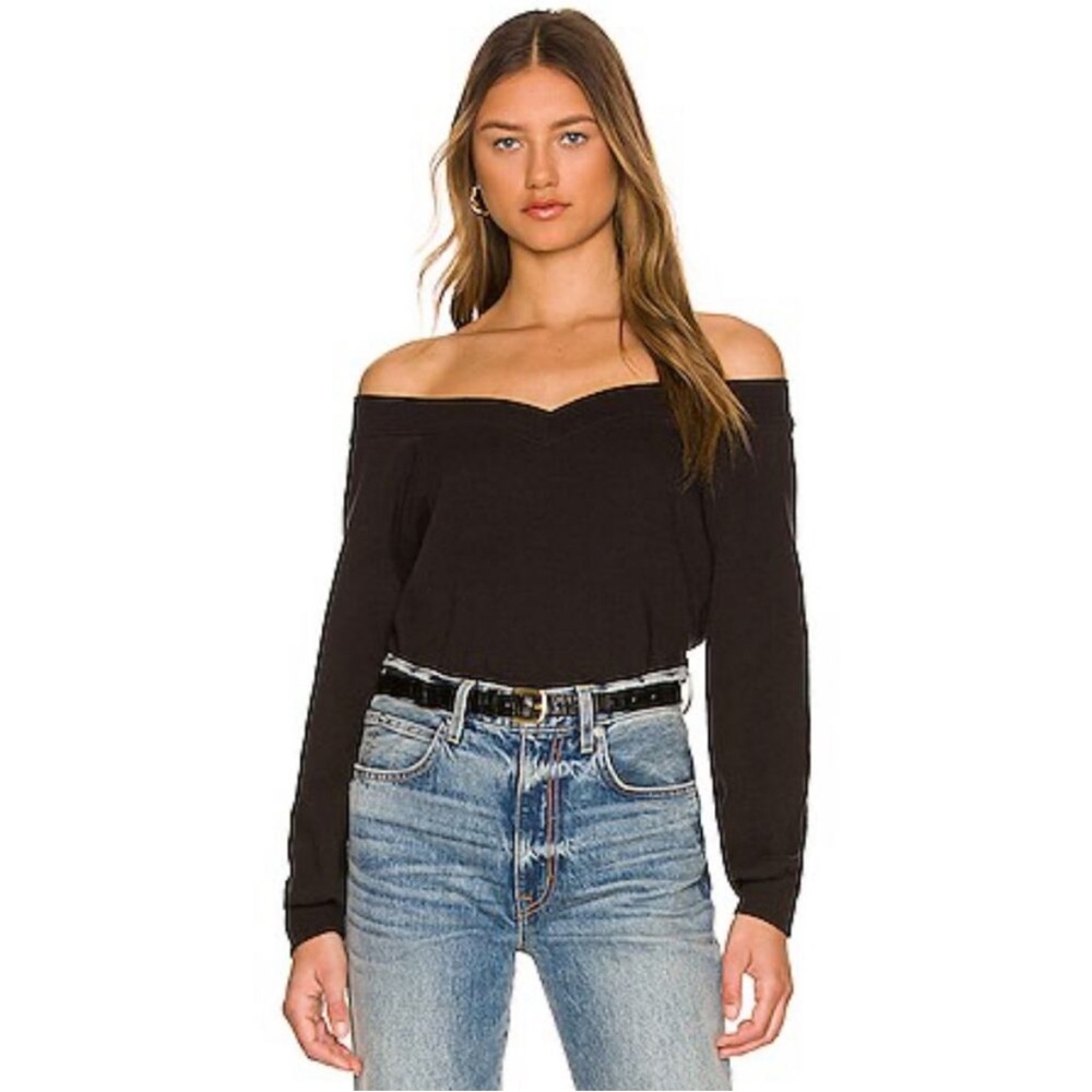 Nation LTD Ianna Sweatshirt Black Off-Shoulder Sweater